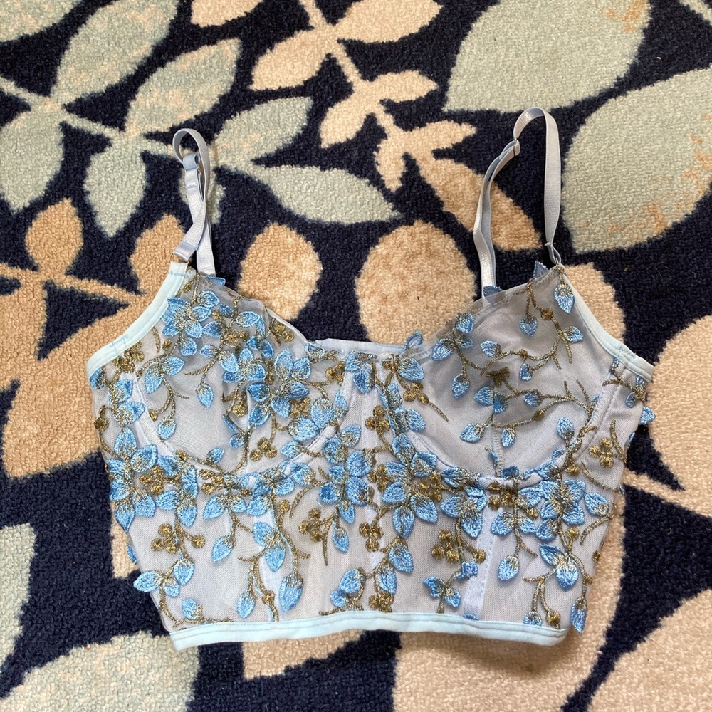 Super cute flower embroidered bustier crop top